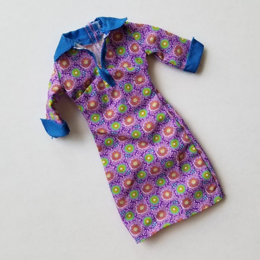 ❗Barbie Vintage 90s Purple and Blue 3/4 Sleeve Floral Long Mod Style Dress❗